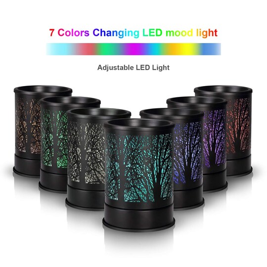 Fragrance Wax Melts Warmer with 7 Colors LED Changing Light Classic Black Forest Design Scent Oil Candle Warmer